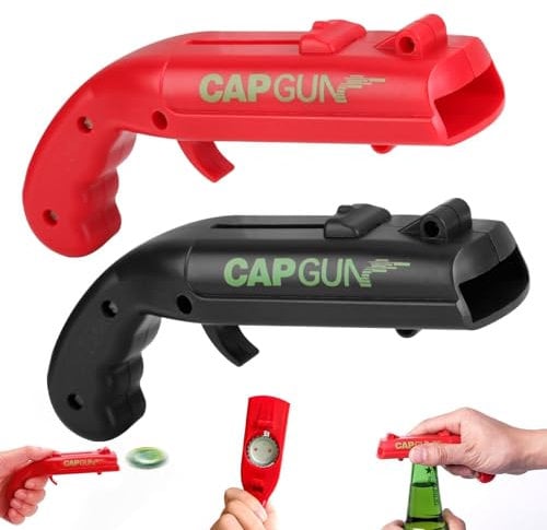 2 Pieces Bottle Opener Gun, Tritmi Cap Gun Open Bottles, Funny Bottle Opener, Beer Bottle Opener for Party, Bar, Home Use (Black+Red)