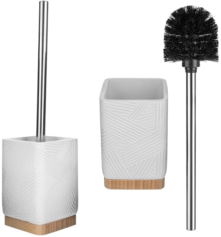 KADAX WC Bürste mit Halter, Klobürste Set, Toilettenbürstenset mit Griff und Halterung, Toilettenbürste mit Bürstenhalter, WC Garnitur ohne Bohren (Quadratisch Weiß)