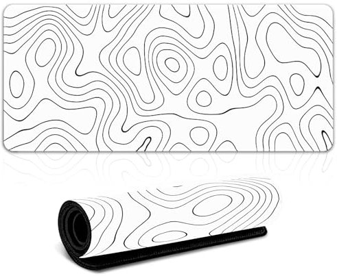 White Mouse Pad, Gaming Mouse Mat XXXL Topographic Mouse Pad 800 X 300 X 3mm Desk Mat Large Mousepad Minimalist Keyboard Mats for Desk Computer Mouse Mat with Anti-Slip Base