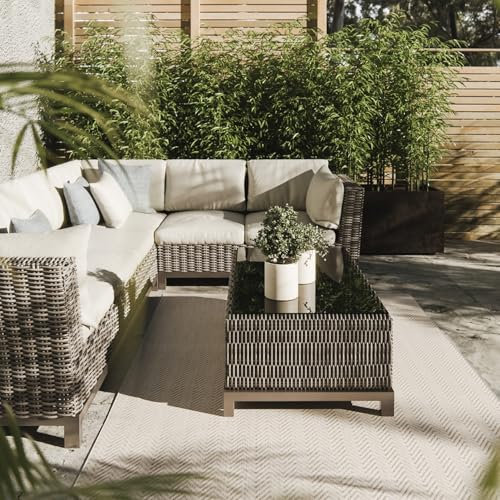 Interiyou Outdoor Teppich Wetterfest Kano - 200x300 cm Creme/Grau - geometrische Muster - UV-beständig für Draußen: Balkon, Terrasse, Garten oder Küche - Flachgewebe Aussenteppich