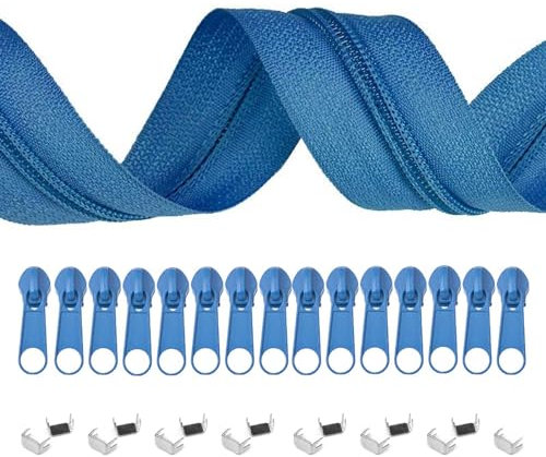 5m Endlos-Reißverschluss 3mm mit 10 Zippern und 15 Endstücke freie Farbwahl, Farbe:S213 blau