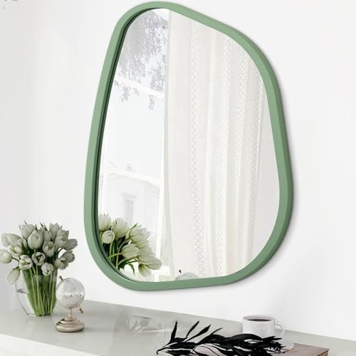 HLFMVWE Asymmetrical Mirror for Wall Irregular Wood Frame Modern Unique Wall Mirror Decorative Vanity Bathroom Living Room Bedroom Entryway Hallway Artistic 50 x 40CM