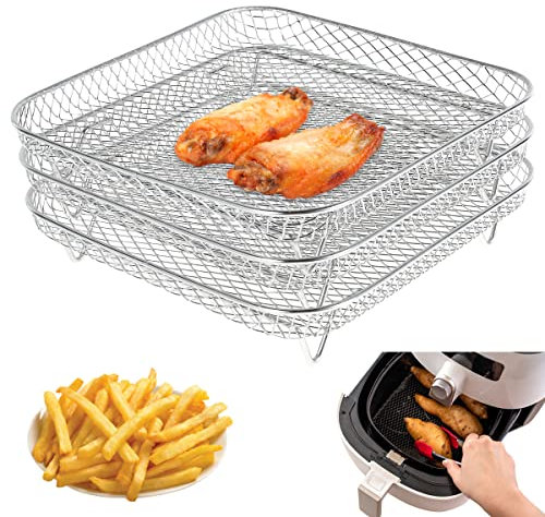20,3 cm stapelbares quadratisches Air Fryer Rack Set von 3 Multi-Layer Edelstahl Dehydrator Rack Air Fryer Zubehör für Cosori, Instant Vortex, Nuwave, Ninja Foodi Grill