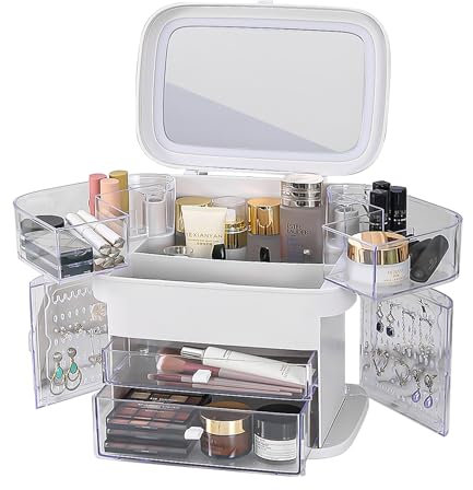 Mustbeau Porta Trucchi Organizer Trucco con Specchio e Maniglie Grande Skincare Organizer Bagno Impermeabili Makeup Contenitore con Cassetti Organizzatori Cosmetici per Pennelli Cura Della Pelle
