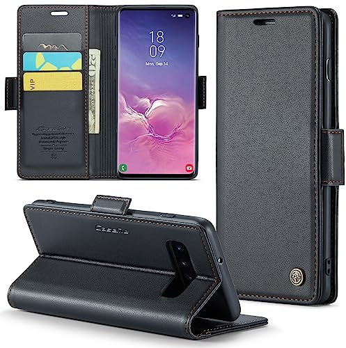 Phernykas Wallet Case for Samsung Galaxy S10, Magnetic Flip | 3 Card Slots, Faux Leather RFID Blocking Card Holder Flip Wallet with Kickstand, Side Magnetic Clasp, Premium Cover,Black
