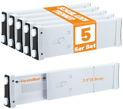 Dntorx 5 Stück Schubladentrenner Verstellbar, L29.5-45.5cm H8.9cm ABS Kunststoff Schubladenteiler Erweiterbare Schubladen Trenner Schubladen Organizer für Küche Büro Kommode kleiderschrank organizer