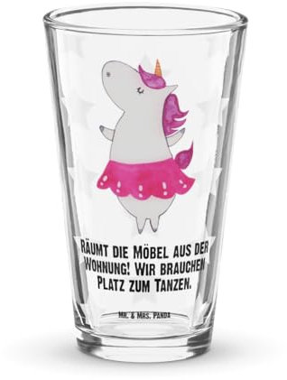 Mr. & Mrs. Panda Premium Trinkglas Einhorn Ballerina, Premium Glas, 475 ml