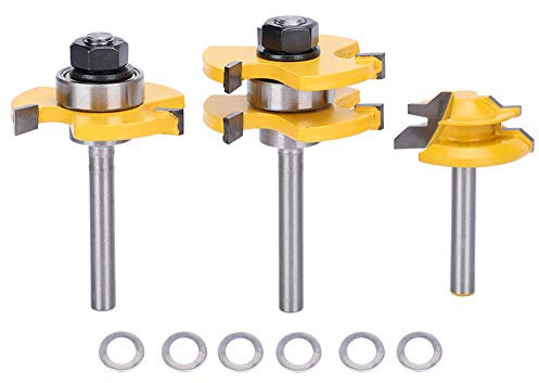 Respicefinem 3 Pieces Router Bit Set 45° 3 Teeth T Shaped 1/4 Shank Woodworking Cutter Tool For Woodworking Tasks
