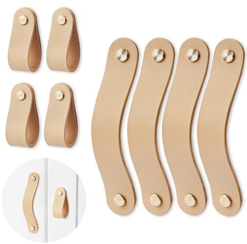 Czzmy 4PCS Leather Drawer Handles Drawer Knobs Kitchen Cupboard Handles Leather Drawer Pulls,Door Knobs for Cupboards,Wardrobe,Dresser,Closet(4-Light Brown)