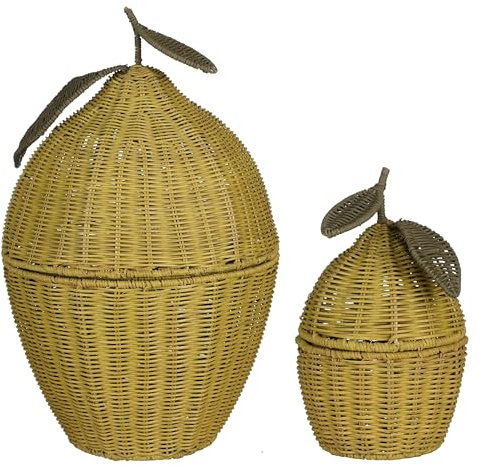 Mica Decorations Korb Lid - 30x30x48 cm - Rattan - Gelb - 2er Set