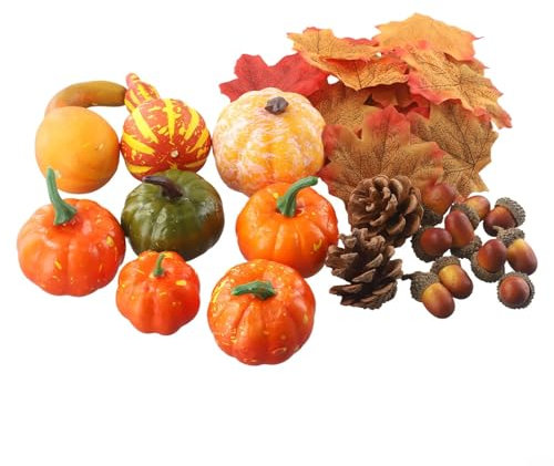 Set di zucche artificiali, decorazioni autunnali per Halloween, raccolto autunnale, foglie d'acero, zucche finte per autunno, decorazioni per feste in casa e Halloween (50 pezzi)