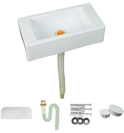 MiSMiAO Rechteckiges einfaches kleines Waschbecken,weißes Kunststoffspüle, Wandspüle,rechteckiges Kunststoffspüle passend für einfaches Küchenspüle[Abwasserrohr aus Kunststoff 75cm]