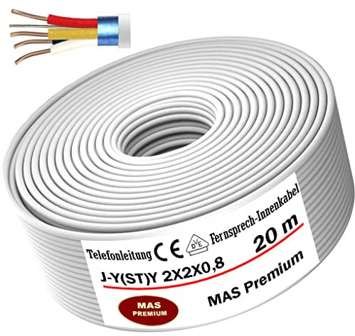MAS Premium Von 5 bis 250m Telekommunikationskabel J-Y(ST) Y 2_4_6X2X0,8 Telefonleitung Klingelleitung Fernmeldeleitung (J-Y(ST) Y 2X2X0,8, 20m)