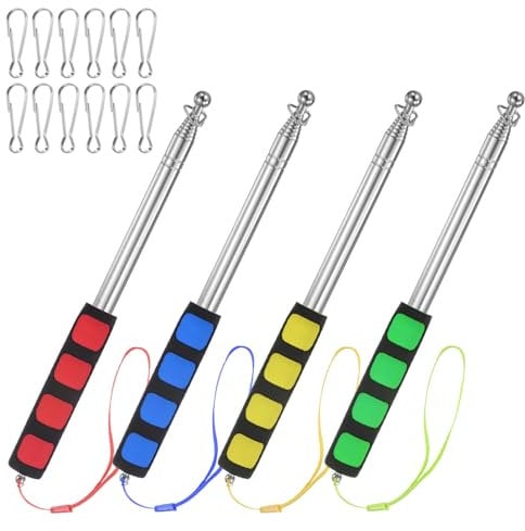 M METERXITY 4-Pack 6.56Ft/2M Telescopic Handheld Flagpoles, Telescopic Flag Pole with Clips Portable Stainless Steel Flag Pole for Truck/Outside/Tour/Guide/Festival[Red/Blue/Yellow/Green]