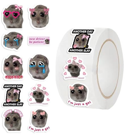 Trauriger Hamster Sticker, 500 Stück, Hamster Aufkleber Auto Laptop Telefon Gitarre Skateboard Motorrad Fahrrad Hamster Stickers Set, Lustiger Hamster Mit Großen Augen, Wasserdichter Aufkleber Aus PVC