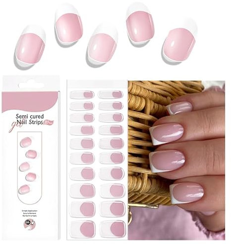 Virellay 20 Stück UV Gel Nagelfolie French Rosa Weiß - Französische Full Cover Gel Nail Stickers - Nagelfolie Selbstklebend für Nagel -Gellack Wraps für Frauen Mädchen Nagelkunst