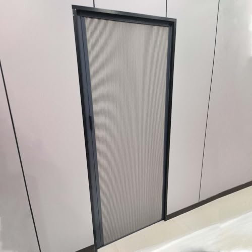 Graue, einziehbare Ziehharmonika-Tür – Aluminiumrahmen und Vliesvorhang, zusammenklappbarer Raumteiler für Schränke und Türen, platzsparende Lösung (129,5 x 203 cm)