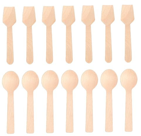 HAMPPLIES 200piezas Cucharas y Espátulas De Madera Desechables Para Postres Utensilios Ecológicos Para Bodas y Fiestas Kit Práctico De Cocina