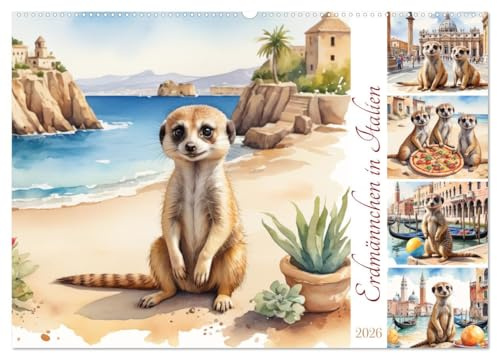 Erdmännchen in Italien (Wandkalender 2026 DIN A2 quer), CALVENDO Monatskalender: Die Erdmännchen machen Urlaub in Italien (CALVENDO Orte)