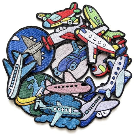 Jongdari 14 Stück Airplan-Aufnäher zum Aufbügeln für Kinder, Flugzeug, bestickt, zum Aufnähen für Trucker-Hut, Taschen, Kleidung, Jacken