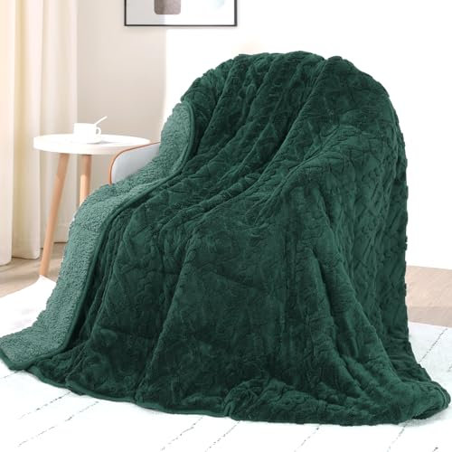 Drewin Gewichtsdecke für Erwachsene, Queen-Size-Größe, 6,8 kg, weiche, flauschige Jacquard-Sherpa-Gewichtsdecken zum Schlafen, gemütliche Schlafsofa- und Bettdecke für den Winter, Dunkelgrün, 152,4 x