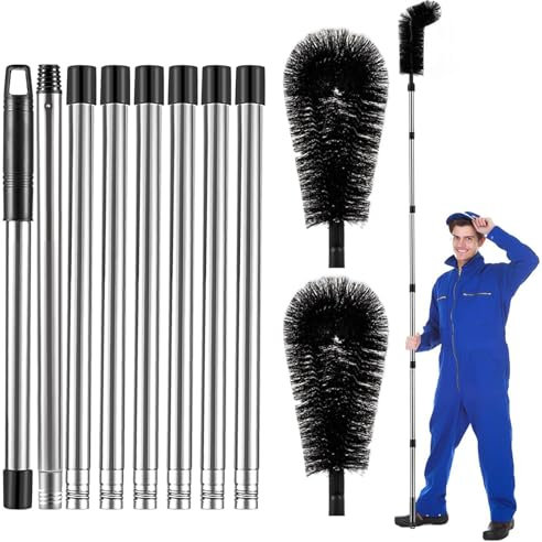 320 cm Bastone Telescopico Per Pulizia, Pulisci Grondaie Da Terra, Strumento Di Pulizia Per Grondaie Con Asta Telescopica Estensibile, Per La Pulizia Di Foglie, Sporco, Finestre e Scarichi (Nero)