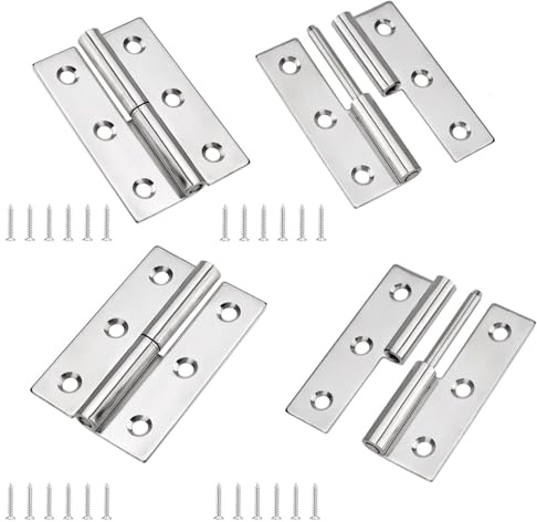 Anhoer 4 Stück Türscharniere Edelstahl Scharniere 75x50mm Abnehmbares Scharnier Aushebescharnier mit Schrauben Steckverbinder Flaggenscharniere für Innen und Außentüren Möbelindustrie Links + Rechts
