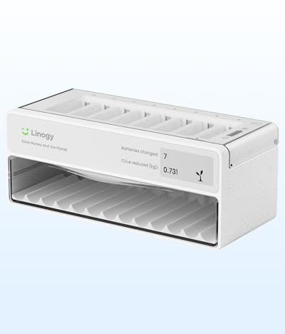 Linogy 8-Slot Rechargeable AA AAA Battery Charging Station | Lithium NiMH NiCd Compatible