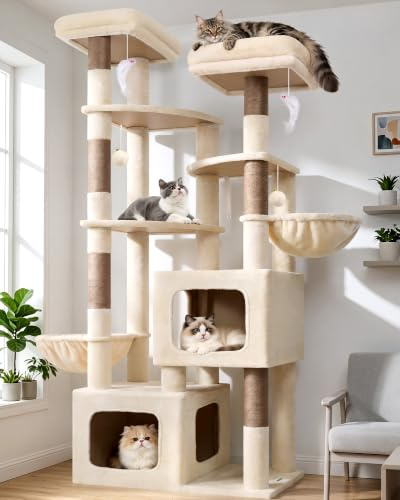Globlazer S74E Kratzbaum XXL 189 cm mit 2 Extragroße Höhle für Große Katzen | Stabil Katzenbaum mit Mehrere Liegefläche Sisal Kratzfläche Leichter Aufbau Aktivitätskratzbäume für Kätzchen Senioren Katzen