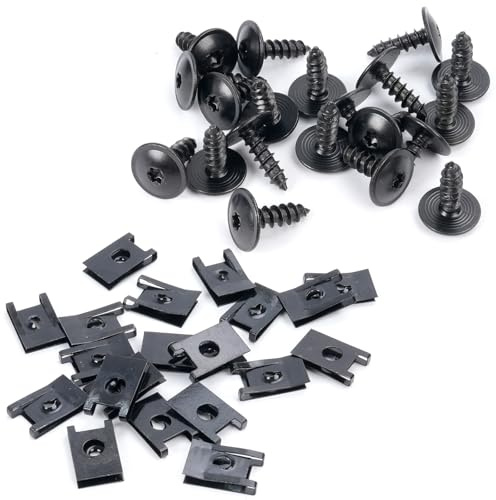 40 Set Schraube Mutter Clip Kit: 20 Unterfahrschutz Schrauben & 20 U Clips, Auto Unterboden Schrauben Set, für Auto Fender KFZ Radlauf-Abdeckung Unterbodenschutz Befestigungsclips