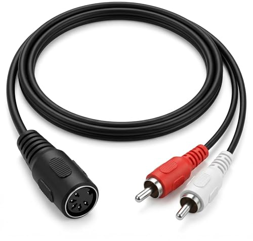 Xevtrak Câble RCA Mâle 5 Broches, Écrou DIN 2RCA avec Blindage Anti-Interférence OFC, Adaptateur Din 5 Broches, Longueur 1,5 Mètres, Rallonge Din 5 vers RCA pour Amplificateur et Platine Vinyle