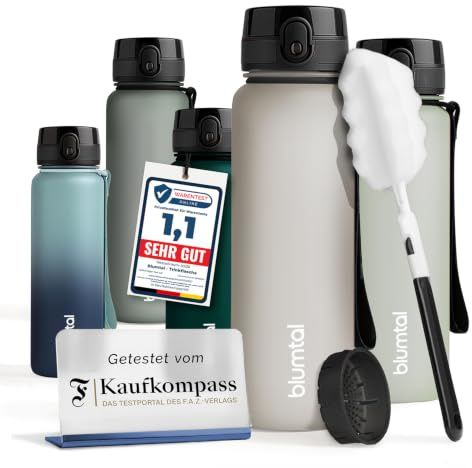 Blumtal Trinkflasche 1 L – Im F.A.Z. Kaufkompass getestet – taupe | Tritan Trinkflasche Sport & Outdoor - Sportflasche BPA-frei - Gym Flasche mit 1-Klick-Verschluss & Sieb - spülmaschinenfest