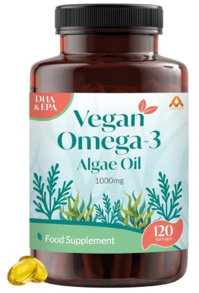 Vegan Omega 3 Algae Oil | Premium Microalgae | Plant Based Supplement for Heart and Brain Support | High Strength | Excellent Source of DHA and EPA |120 Easy to Swallow Capsules