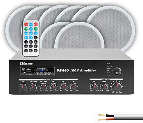 Power Dynamics CSPB5 8x 5 Ceiling Speakers & PBA60 Bluetooth Amplifier Complete PA System - Ideal for Restaurant, Bar, Retail, Office Background Audio