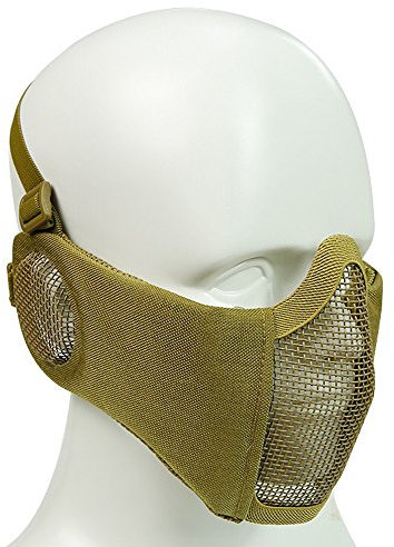 XUE Airsoft Faltbare Halbe Maske Mesh Gesichtsmaske Mundschutz mit Gehörschutz Taktische Paintball Schutz Masken für Softair Jagd Halloween (Bräunen)