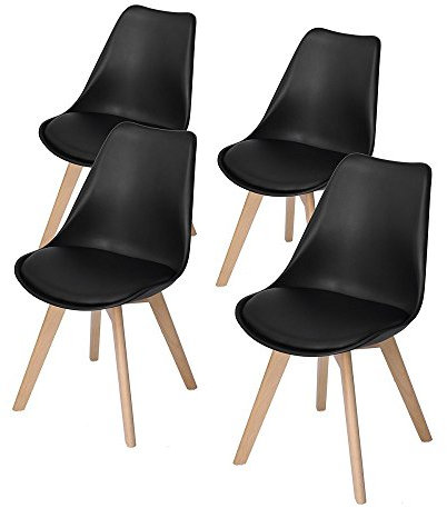 DORAFAIR 4 x Skandinavischen Retro Design Gepolsterter PP Esszimmerstühle Stuhl Küchenstuhl,mit Massivholz Buche Bein,Schwarz