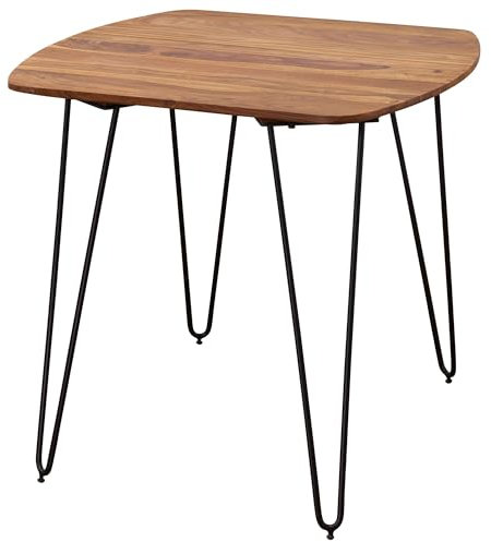 FineBuy Esszimmertisch Sheesham Massivholz, Esstisch mit Metallbeinen, Massiver Echtholz Tisch, Designer Holztisch Massiv, Moderner Küchentisch Braun