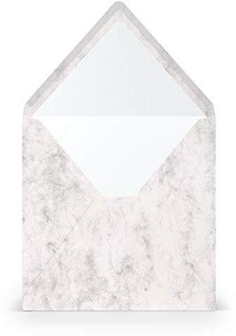 PAPERADO 50 Briefumschläge quadratisch Grau Mamora Marmor Weiß - 100 g/m² Kuvert Ohne Fenster 16,4 x 16,4 cm - Hochzeits Umschläge mit Nassklebung spitzer Klappe