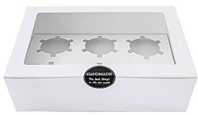 25 White Cupcake Boxes 6 Count: Disposable Containers, Bakery Boxes with Large Window, Carrier for Muffins, Pastries, Cookie and Individual Treats