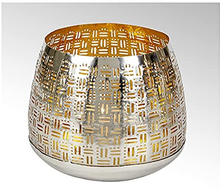 Lambert - Windlicht, Teelichthalter - Fez - Eisen, vernickelt - Silber/Gold - (ØxH) 17 x 15 cm