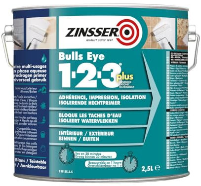 RUSTOLEUM - Primaire anti-taches avant peinture Zinsser Bulls Eye 1-2-3 Plus - Blanc - Conditionnement 2,5L, Couleur BLANC