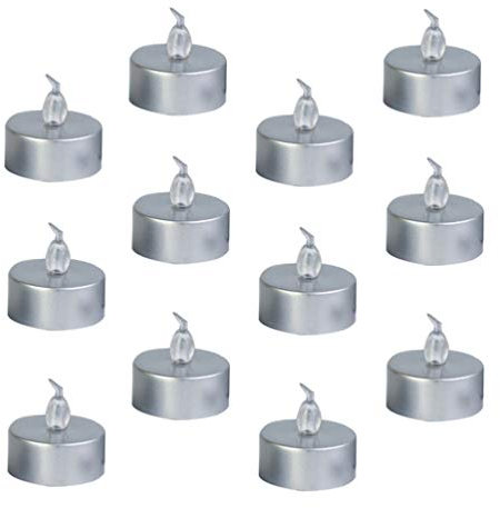 NUOBESTY 12pcs Flameless LED Candle Lights Realistic Bright Flickering Candle Bulbs Silver Electric Fake Candles for Seasonal Festival Celebration