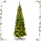GYMAX Albero di Natale Slim 230 cm, 350 Luci Incorporate, Luce Calda Bianca, 1085 Rami Folti in PVC, Design Automatico e Divisibile per Montaggio e Trasporto, Supporto Pieghevole in Ferro, Verde