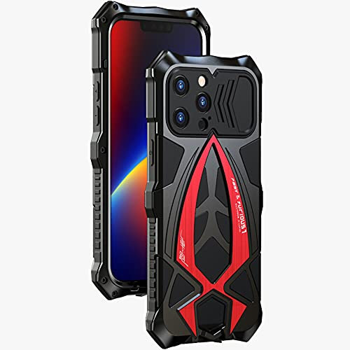 CeeEee Custodia per Apple iPhone 13 Pro Max Fotocamera Protezione Cover Metallo Incorporato e Silicone Protezione di Grado Militare Antiurto - Rossa