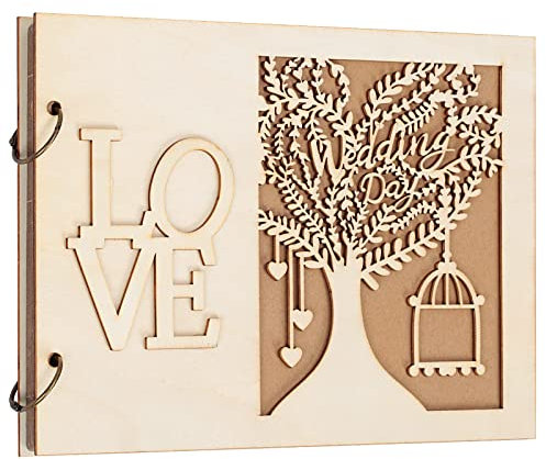 WEDNOK Livre d'Or Mariage Original, Livre d'Or de Mariage en Bois, Album de Fiançailles en Bois, pour Mariage, Cadeau pour Invités de Mariage Fête de Fiançailles Anniversaire Bricolage Cadeau Signe
