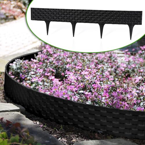 GardenPlast® RattanPalisade - Rasenkante Gartenpalisade Palisade Beetumrandung RattanOptik - 2,4m, Schwarz