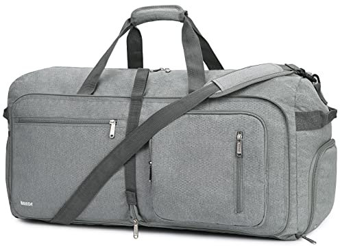 WANDF Reisetasche 65L mit Schuhfach Faltbare Weekender-Reisetasche Handgepäck für Männer Frauen (Hellgrau)
