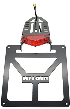 Portatarga Pieghevole Universale per Codino Stretto NERO CC 125 300 450 Motard Enduro Moto Con Faretto Rosso