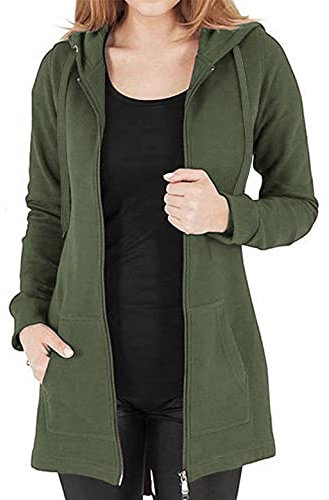 Tuopuda Largo Sudadera con Capucha para Mujer Color sólido Sudaderas de Manga Larga con Cremallera Sudaderas Abrigo con 2 Bolsillos Hoodie Suéter de Lana de Otoño Invierno(Verde,L)