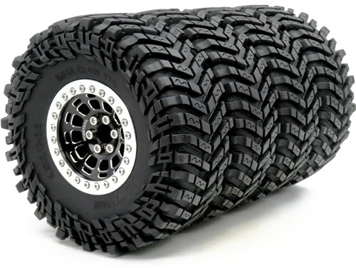 hobbysoul 2,2 Reifen höhe 5,0Zoll & 2,2 Beadlock Räder Felgen Schwarz Silber für RC Mud Crawler Trail Gen8 Everest Gen7 ProCapra Wraith TRX4, (4Stück, montiert)